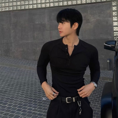 Muscle Fit Henley Neck Knit