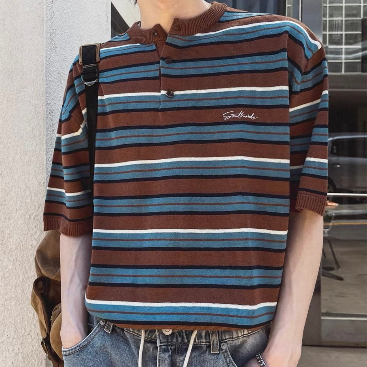 Retro Striped Henley T-Shirt