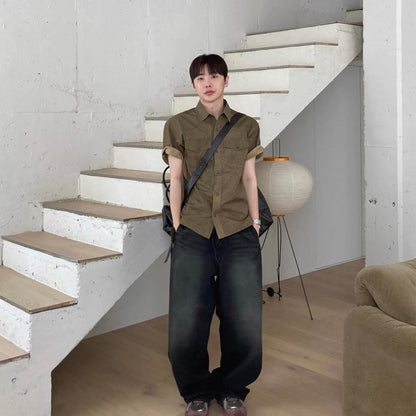 Retro Workwear Short-Sleeve Shirt
