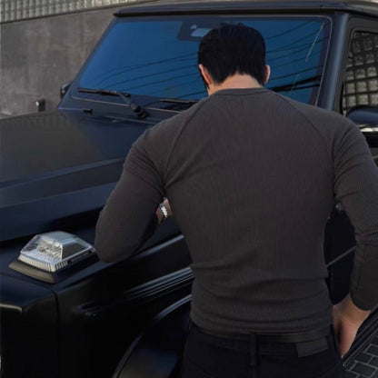 Muscle Fit Henley Neck Knit