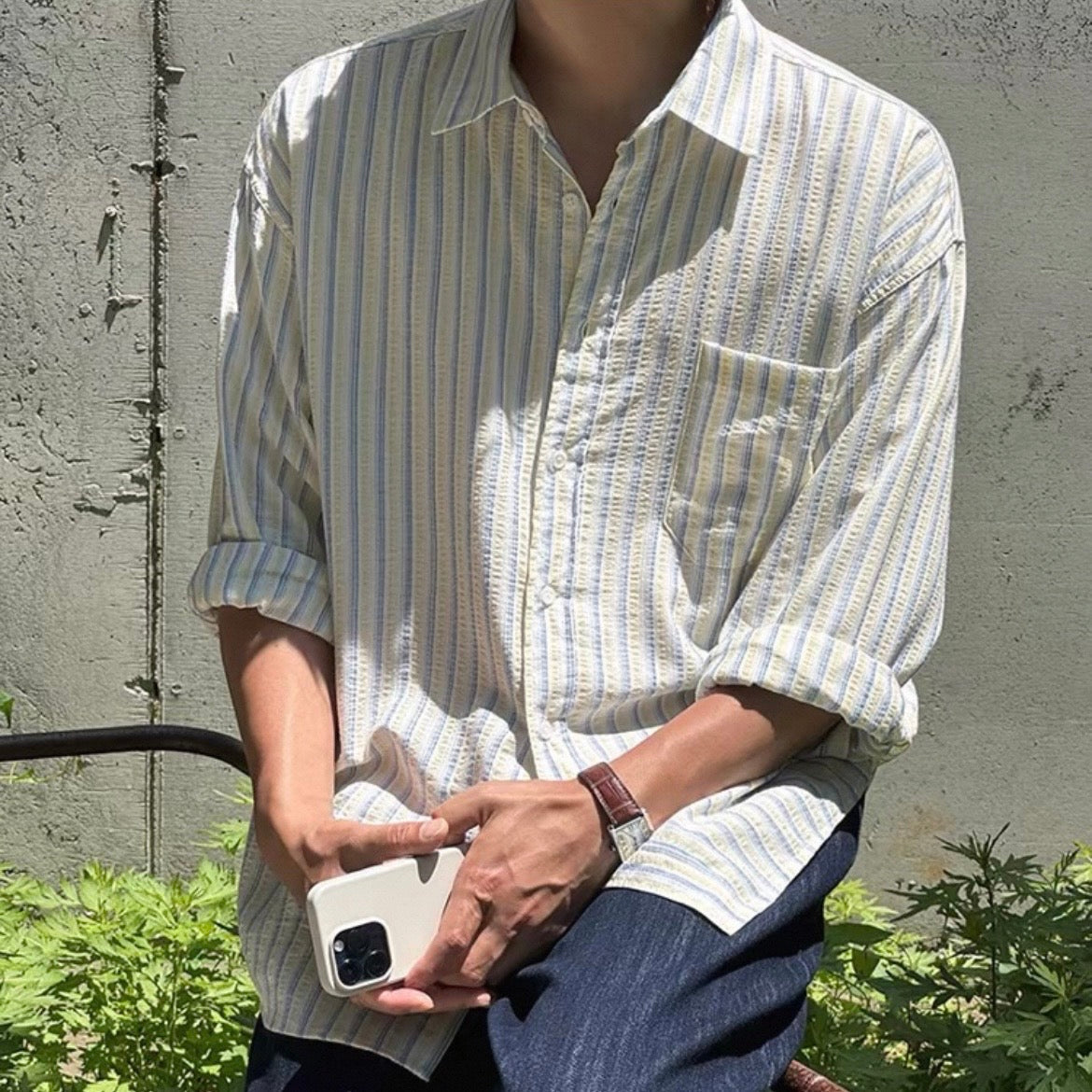 Textured Stripe Relaxed Shirt