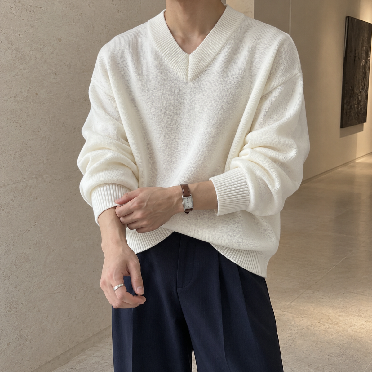 V-Neck Design Knit Sweater