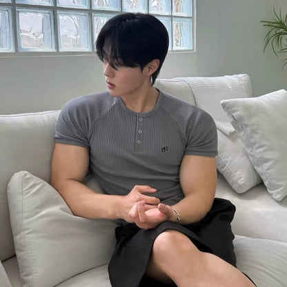 Textured Henley Short-Sleeve T-Shirt