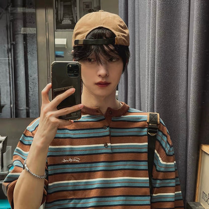 Retro Striped Henley T-Shirt