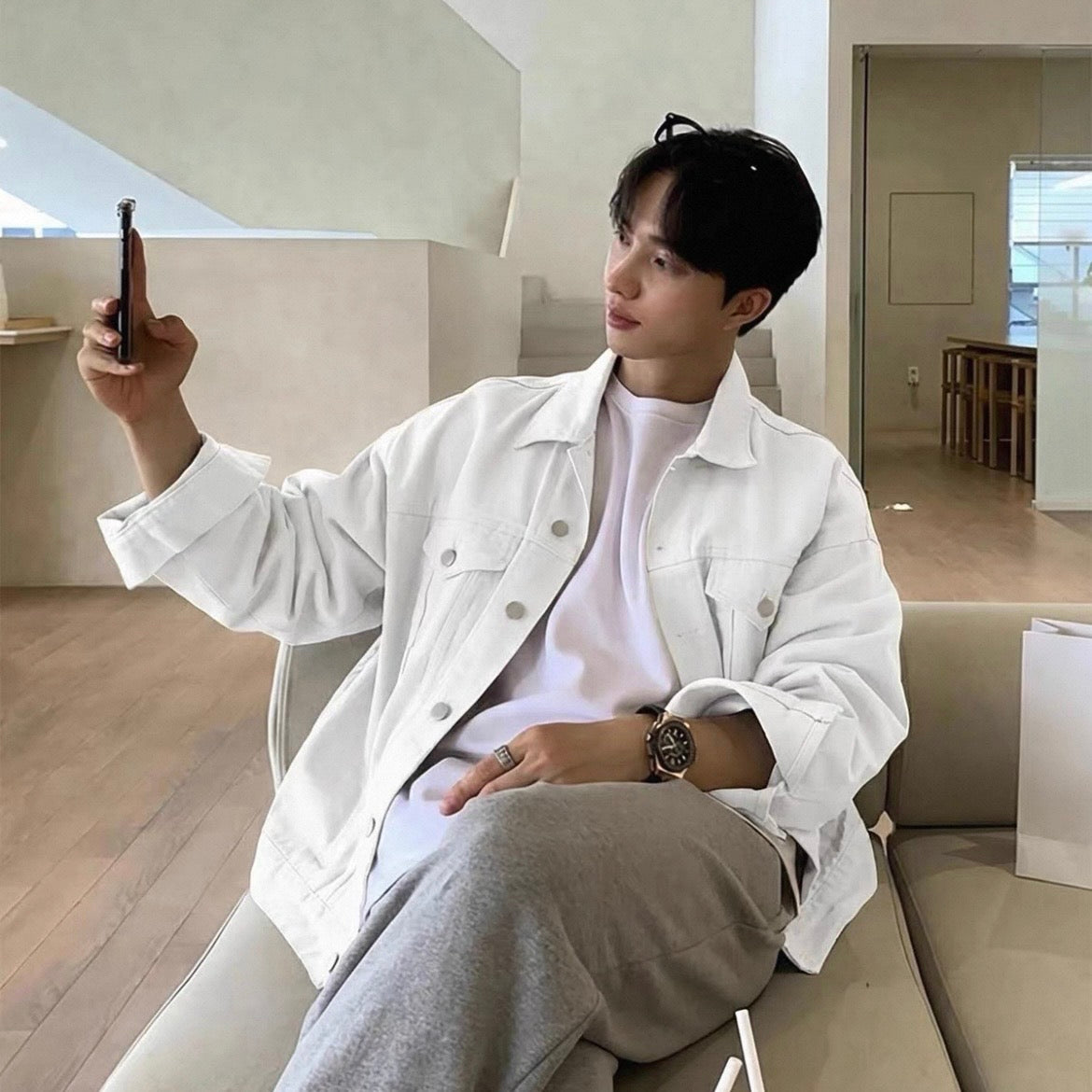 Casual White Denim Jacket