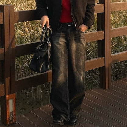 Retro Washed Wide-Leg Jeans