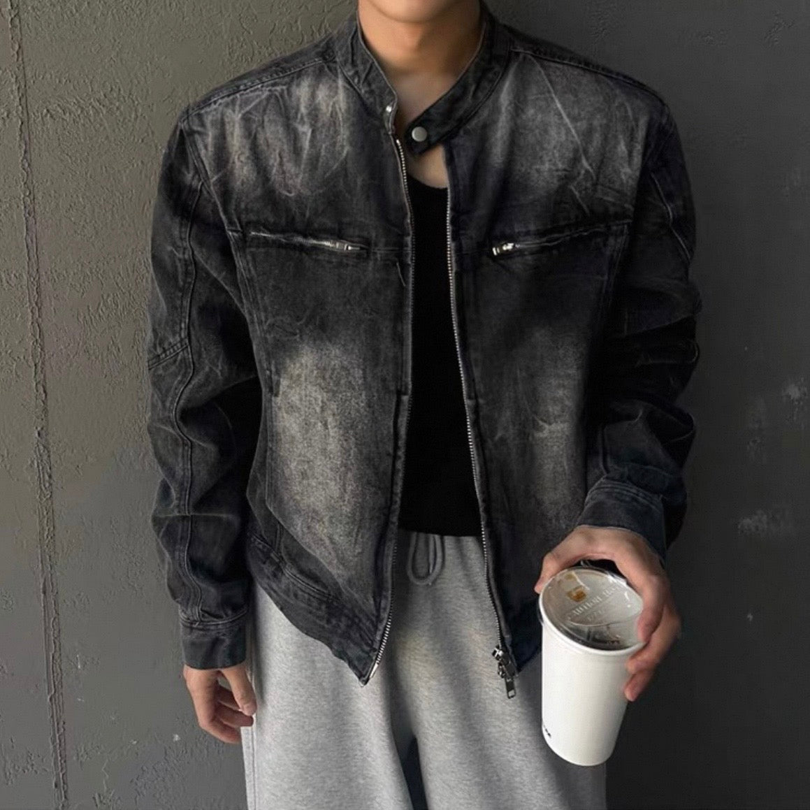 Vintage Wash Collarless Jacket