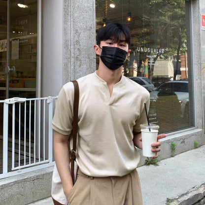 Korean V-Neck Cotton T-Shirt
