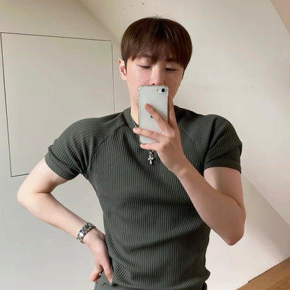 Textured Ribbed Slim-Fit T-Shirt