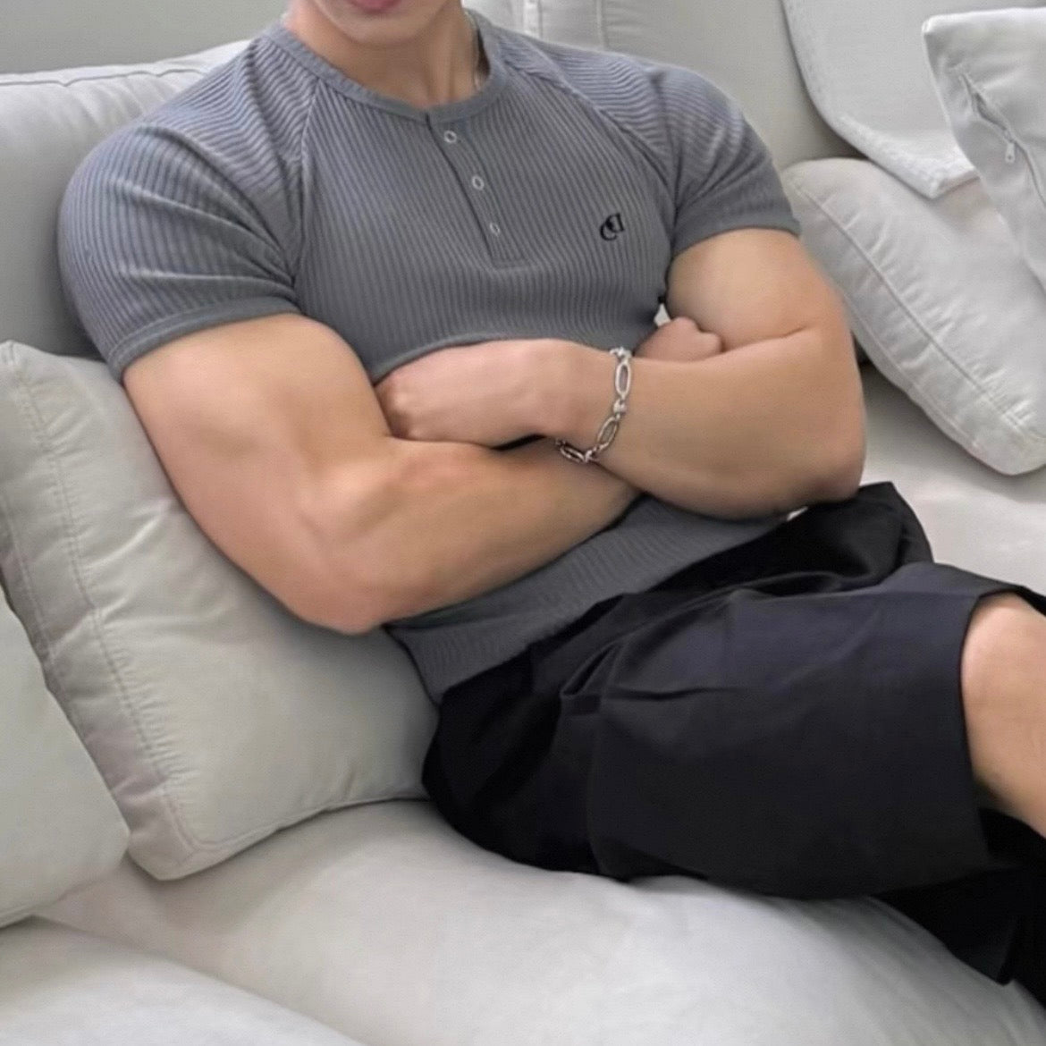 Textured Henley Short-Sleeve T-Shirt