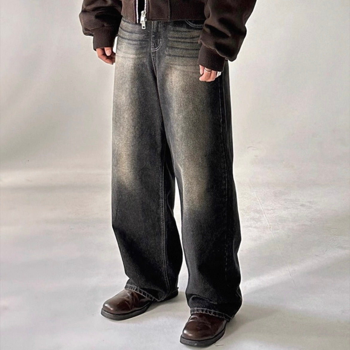 Retro Washed Wide-Leg Jeans