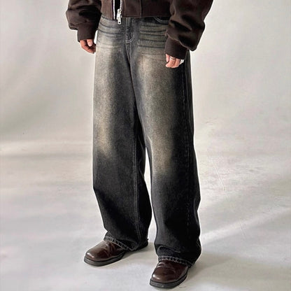 Retro Washed Wide-Leg Jeans