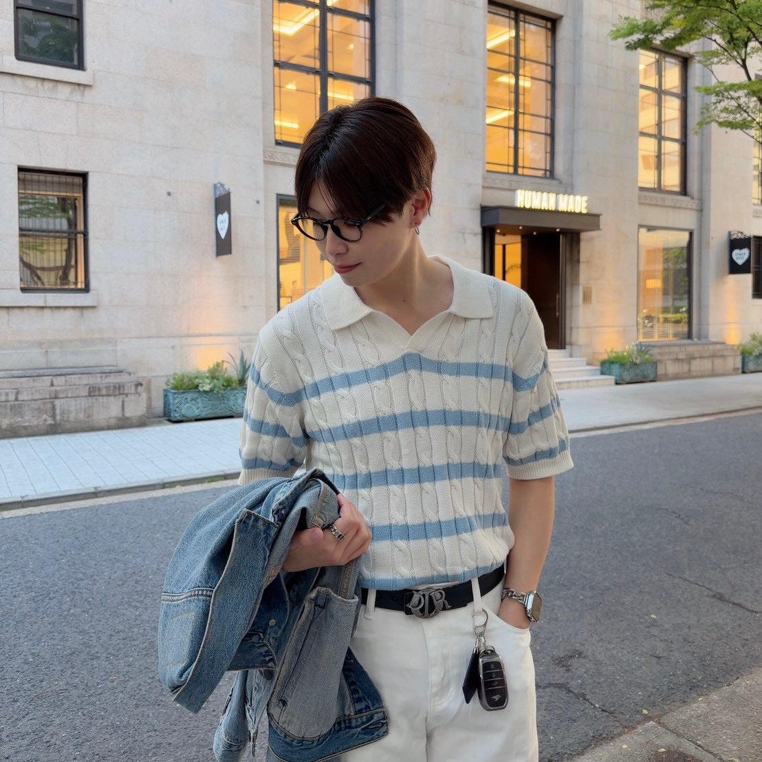 Short-Sleeved Stripe Trend Knit