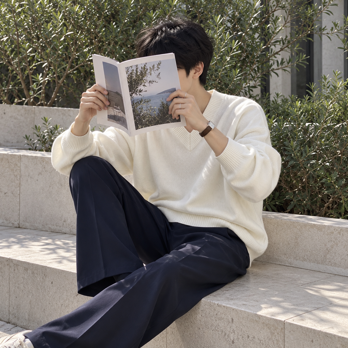 V-Neck Design Knit Sweater