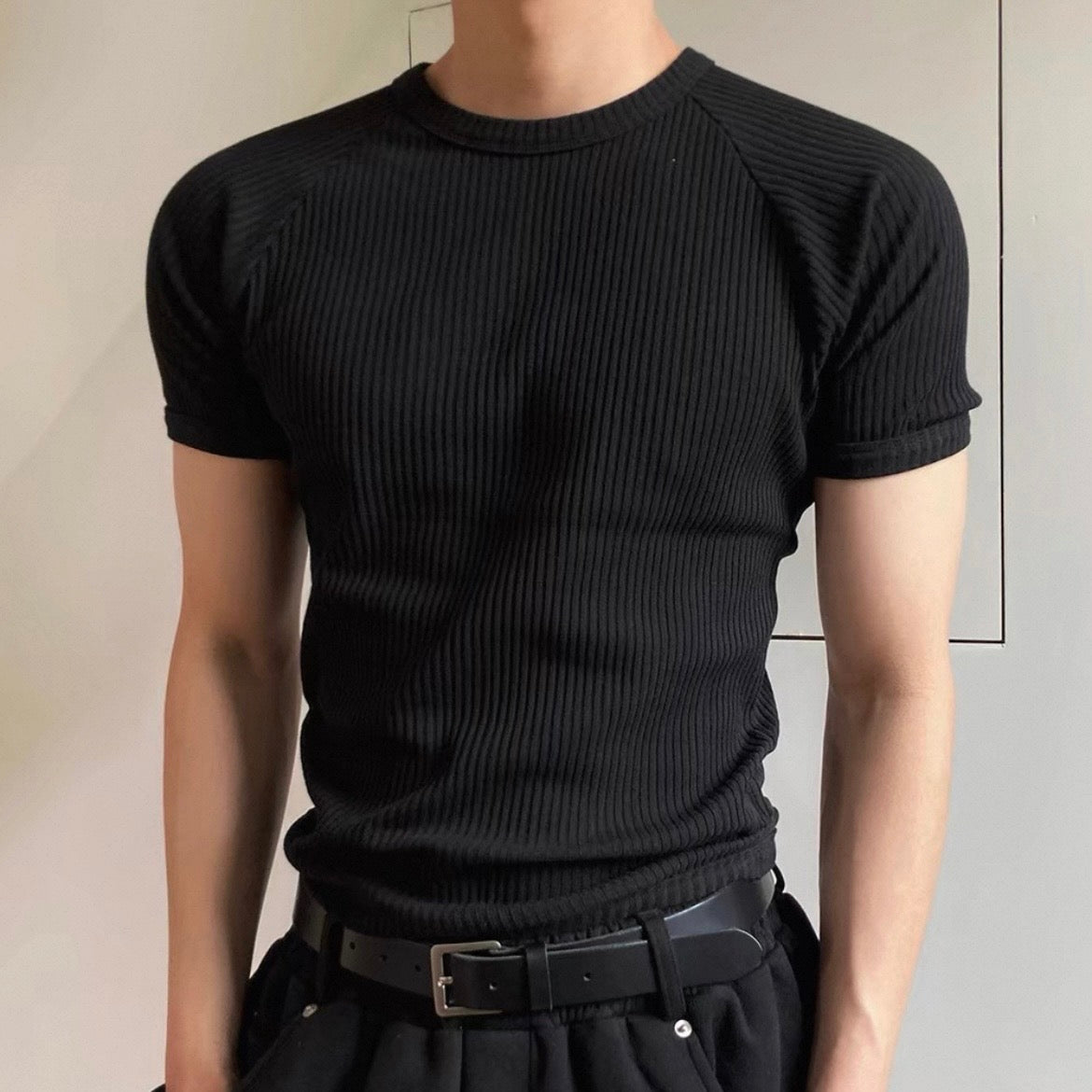 Textured Ribbed Slim-Fit T-Shirt
