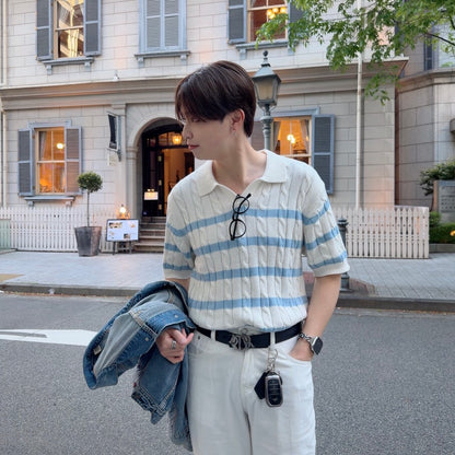 Short-Sleeved Stripe Trend Knit
