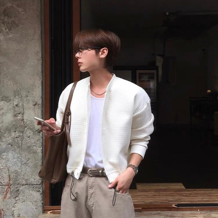 Textured Collarless Knit Jacket
