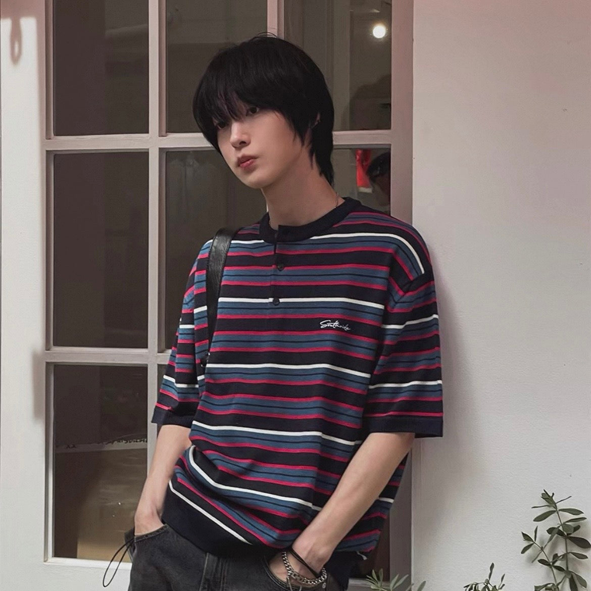 Retro Striped Henley T-Shirt