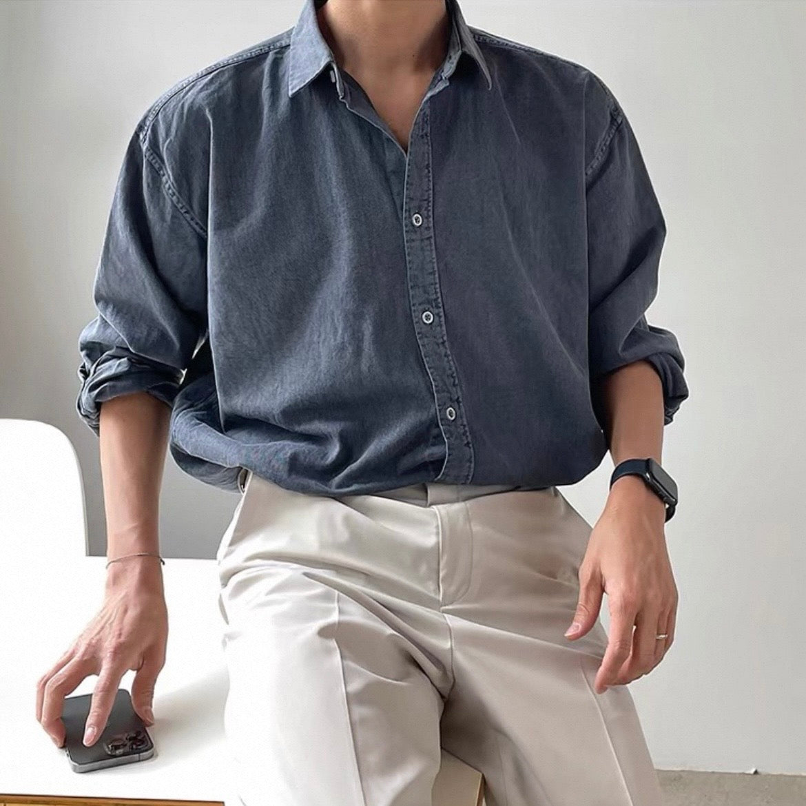 Korean Loose-Fit Denim Shirt