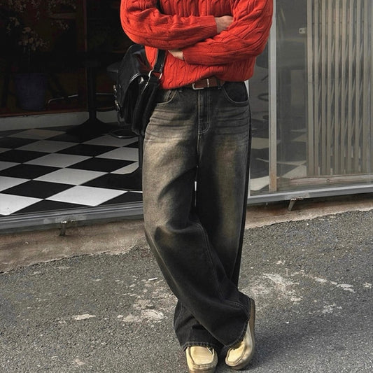 Retro Washed Wide-Leg Jeans