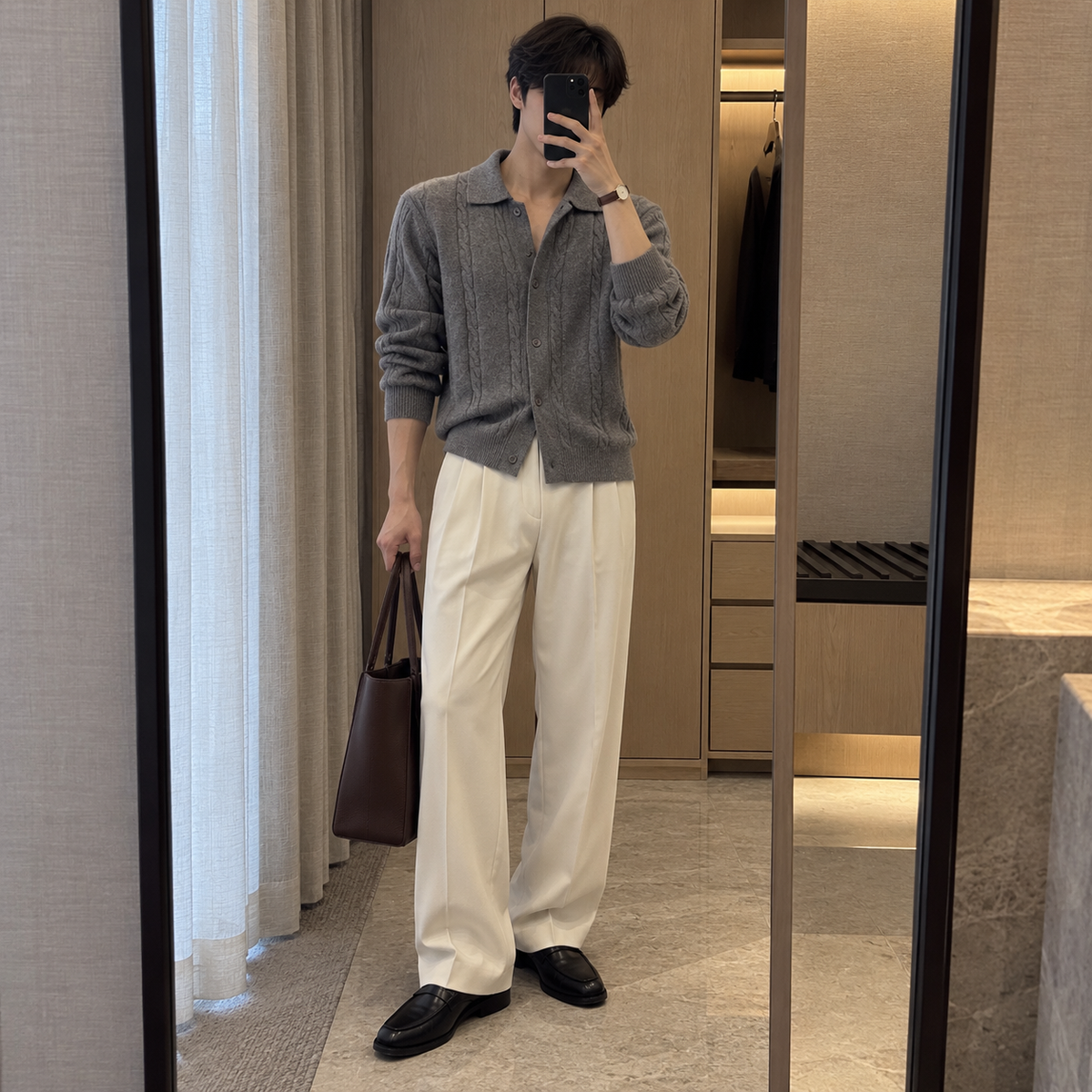 Lapel Twist Pattern Knit Sweater