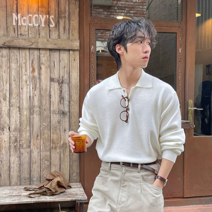 Lapel Casual White Knit