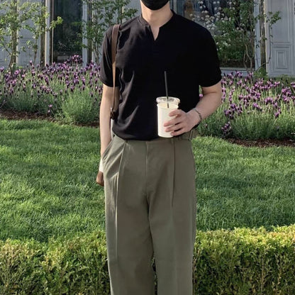 Korean V-Neck Cotton T-Shirt