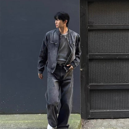 Vintage Wash Collarless Jacket