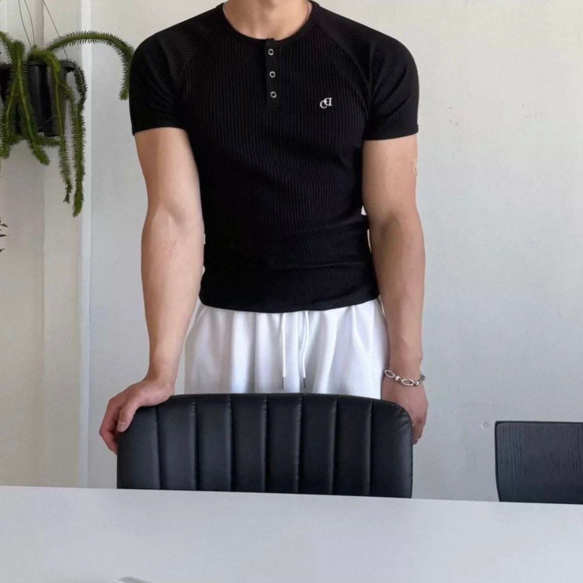 Textured Henley Short-Sleeve T-Shirt