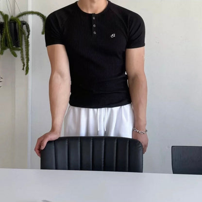 Textured Henley Short-Sleeve T-Shirt