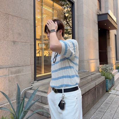 Short-Sleeved Stripe Trend Knit