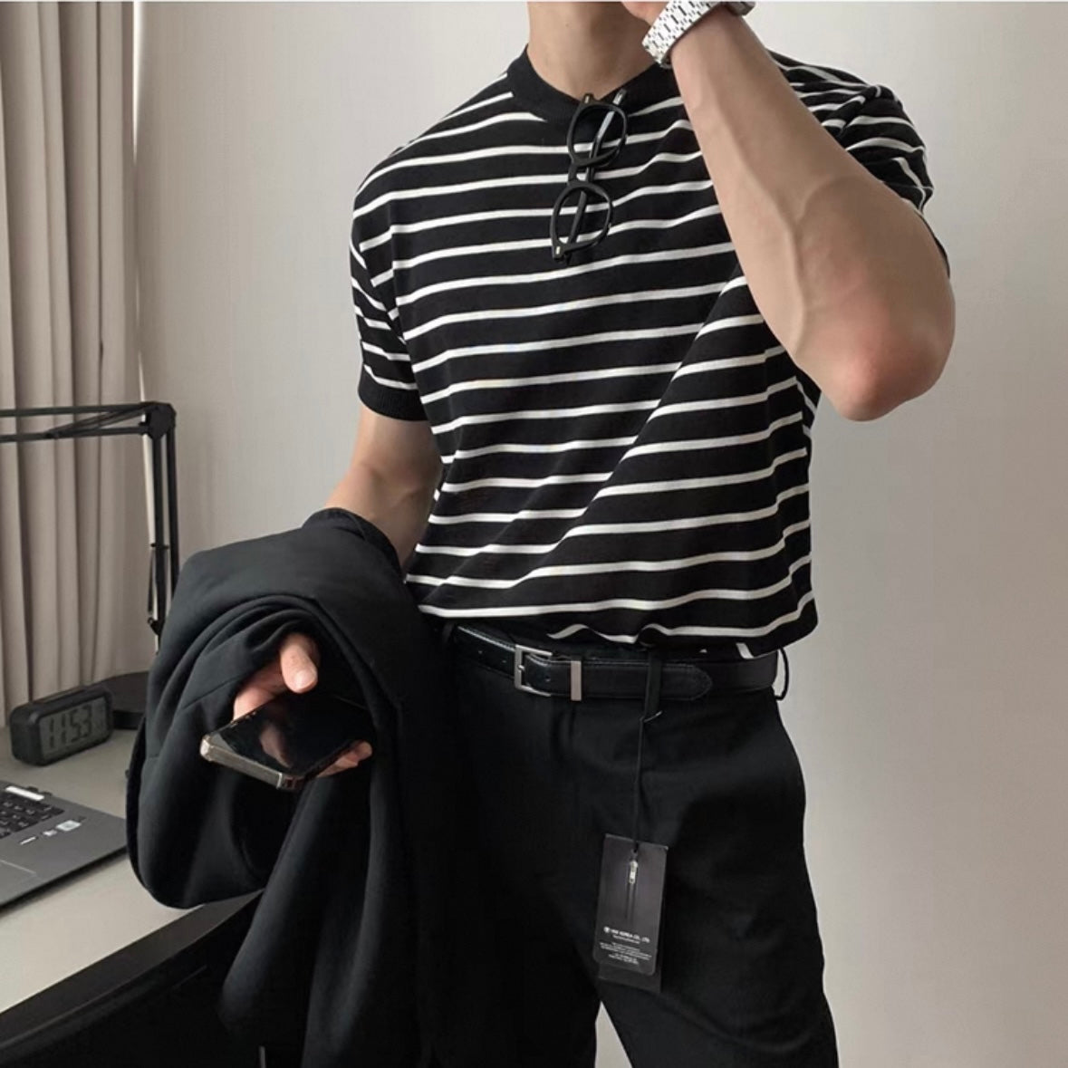 Loose Fit Black Striped Tee