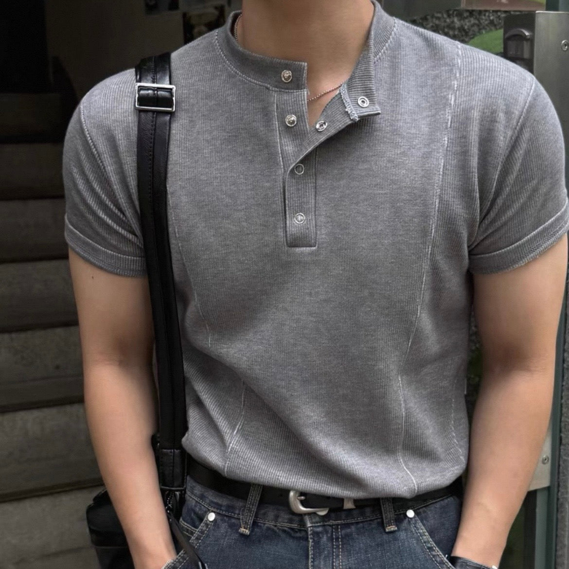 Slim Fit Half-Button T-Shirt