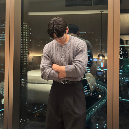 Henley Neck Knit Sweater