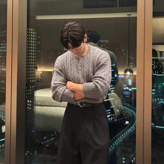 Henley Neck Knit Sweater