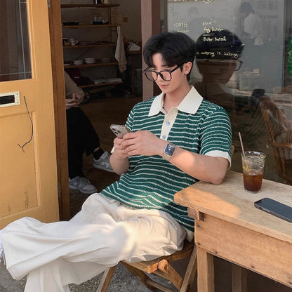 Korean Striped Polo Shirt