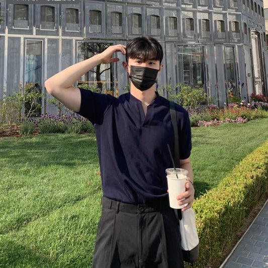 Korean V-Neck Cotton T-Shirt