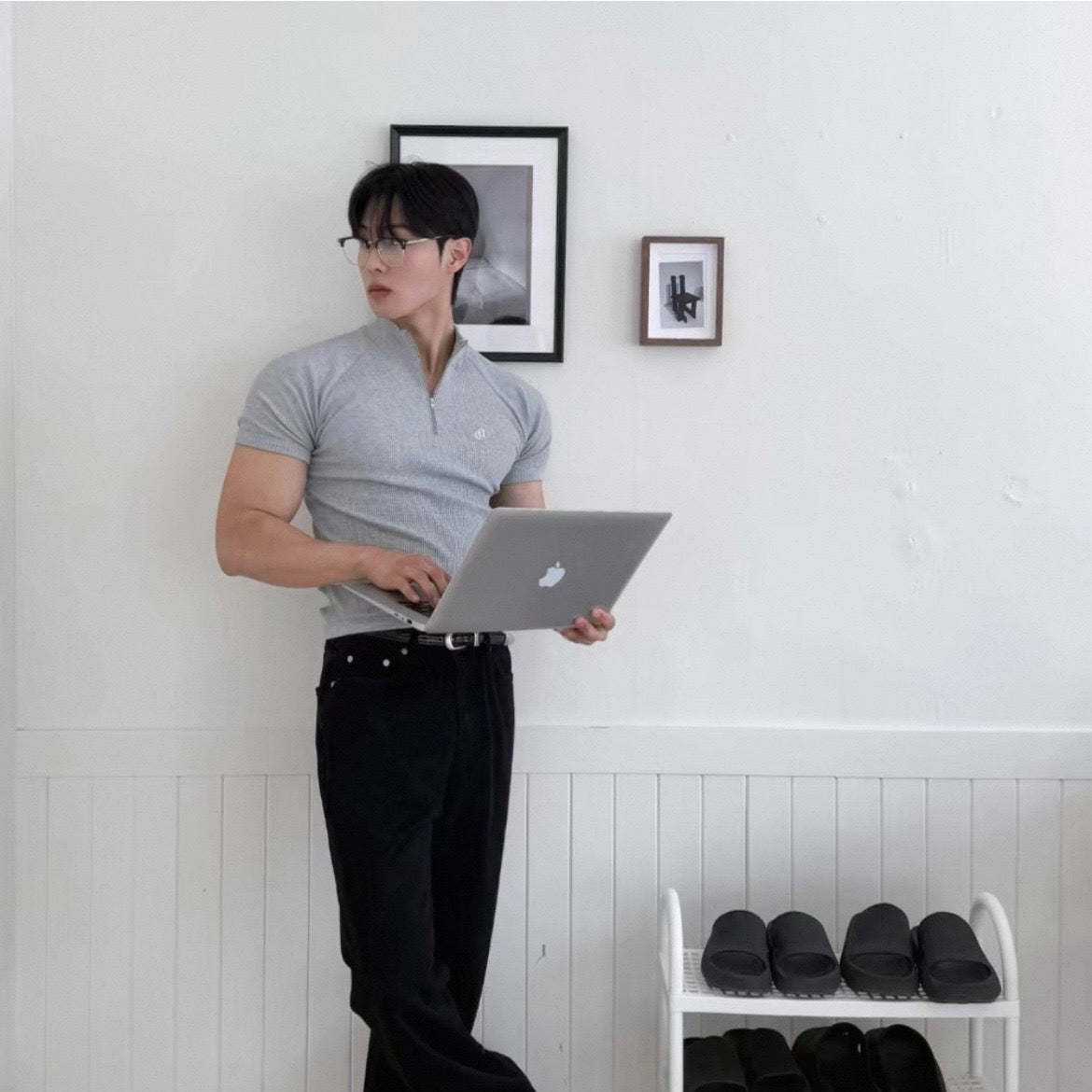Textured Half-Zip Fitness T-Shirt