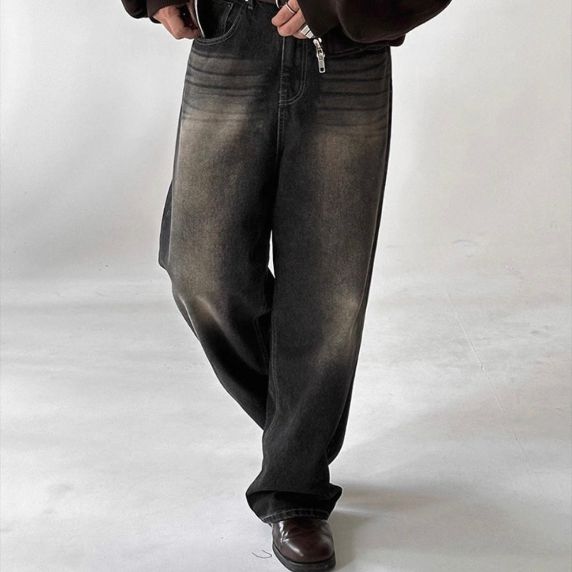 Retro Washed Wide-Leg Jeans