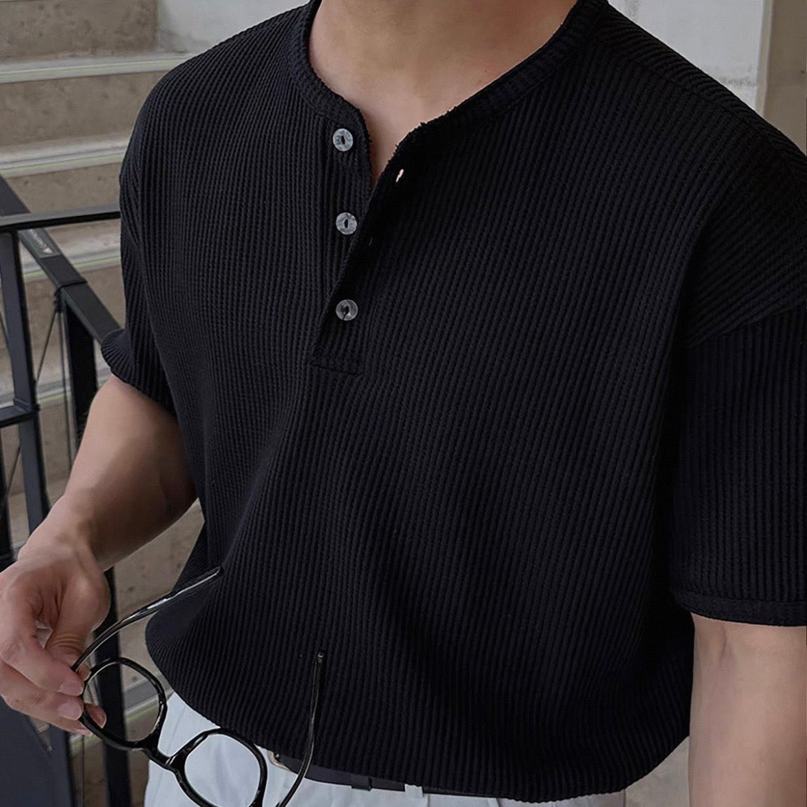 Waffle Texture Short-Sleeve T-Shirt