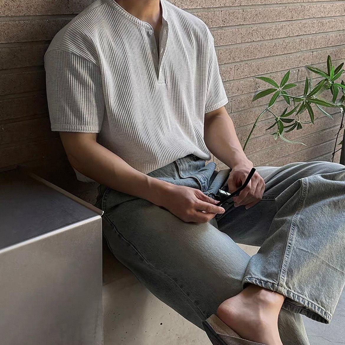 Waffle Texture Short-Sleeve T-Shirt