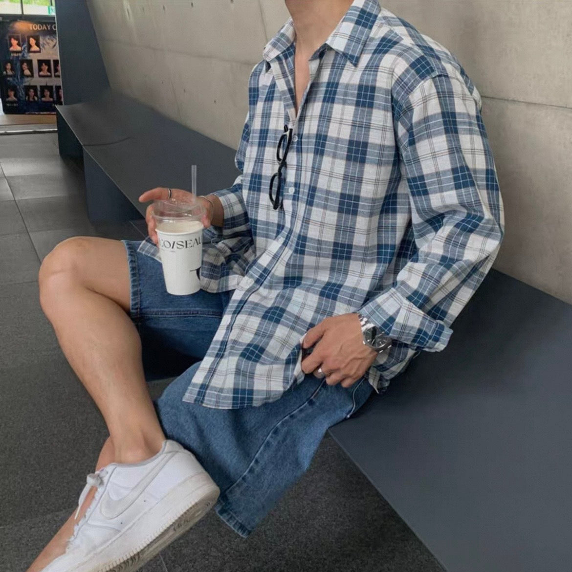 Casual Blue Plaid Shirt