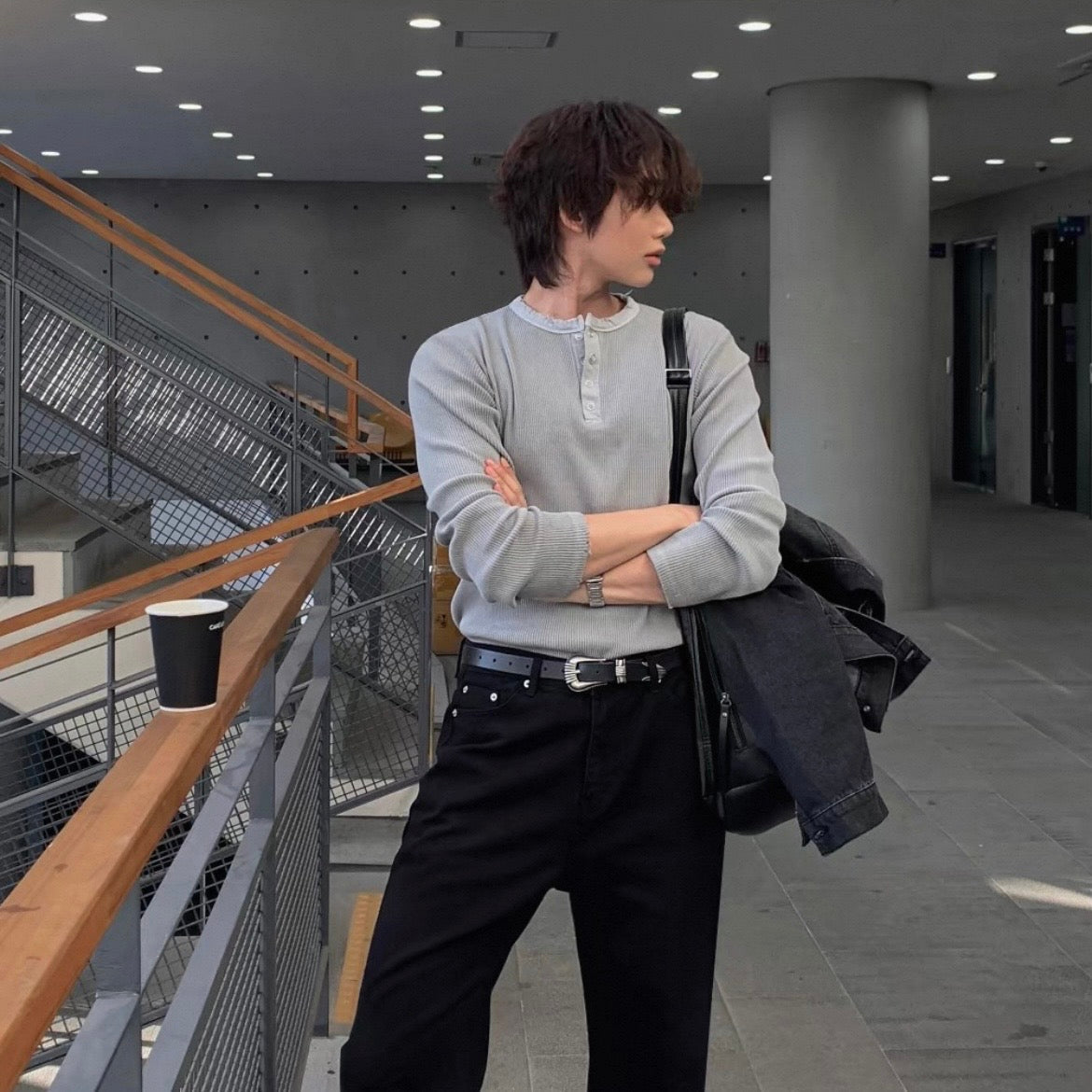 Ribbed Henley Neck Knit