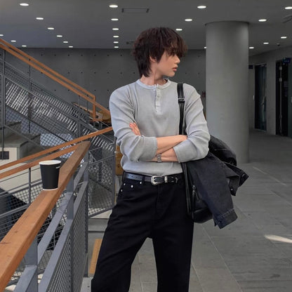 Ribbed Henley Neck Knit