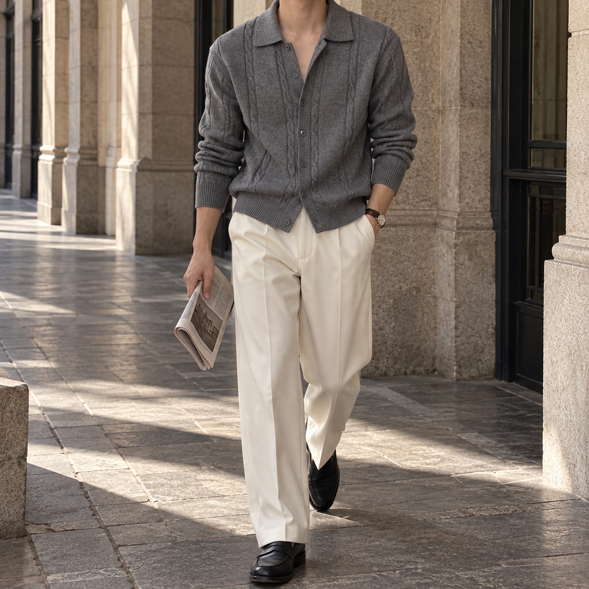 Lapel Twist Pattern Knit Sweater