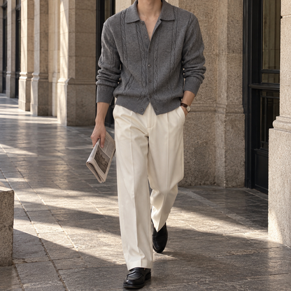 Lapel Twist Pattern Knit Sweater
