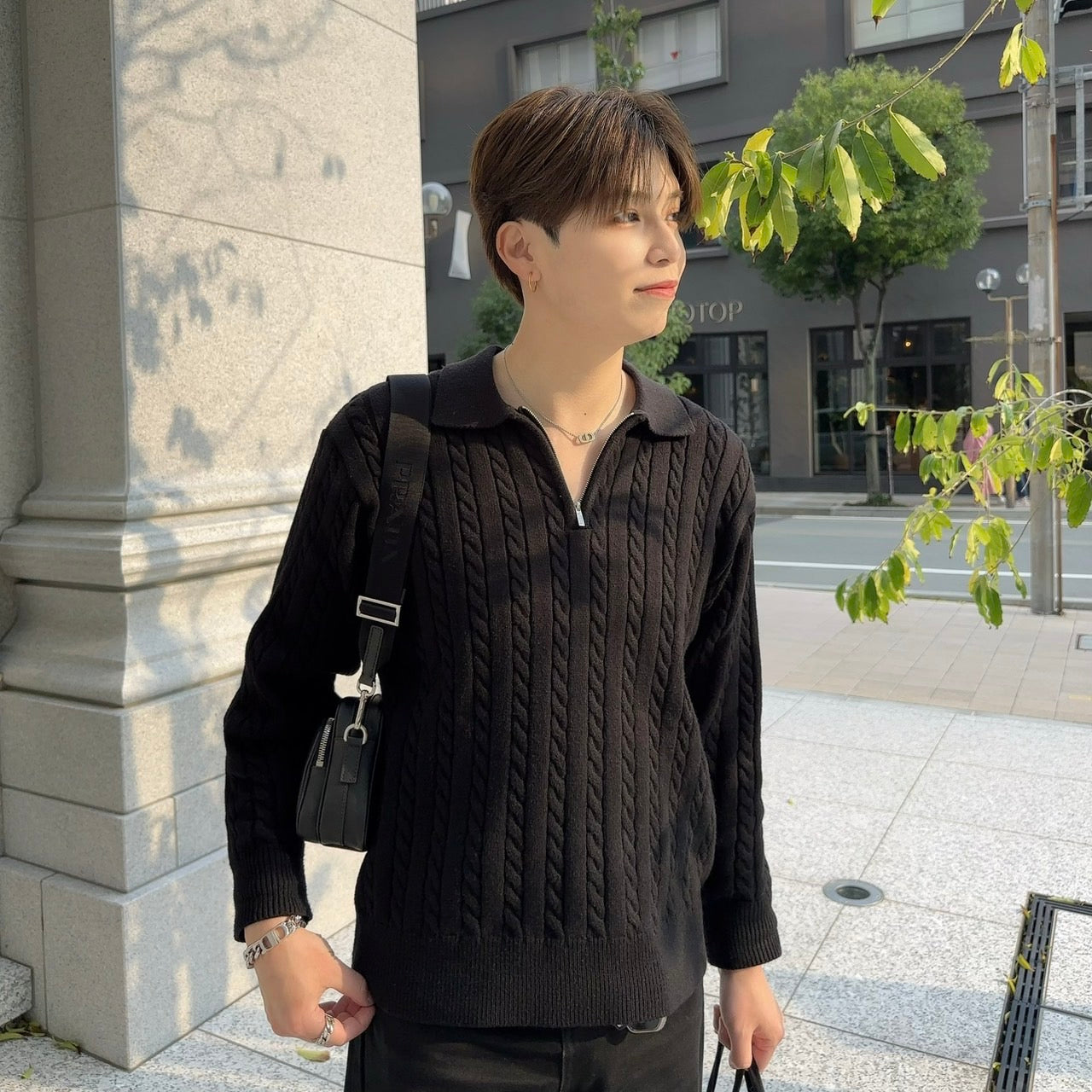 EVERY DAY KNIT ブラック Wool Mixed Drivers Knit -black-
