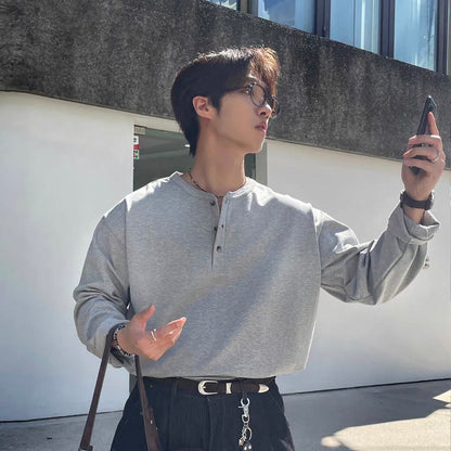 Soft Henley Neck Long Sleeve Tee