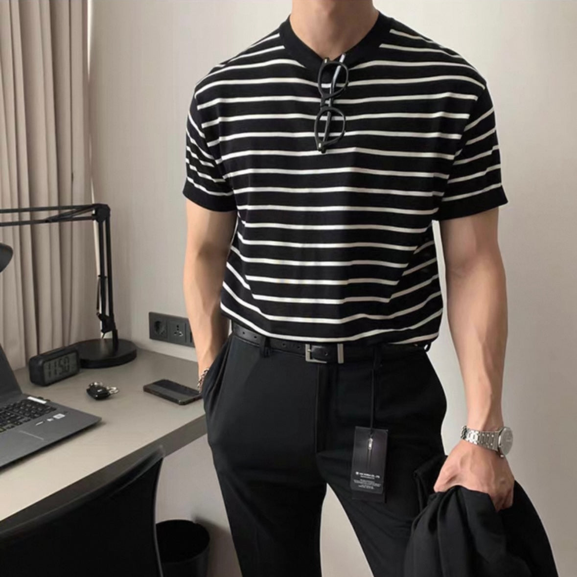 Loose Fit Black Striped Tee