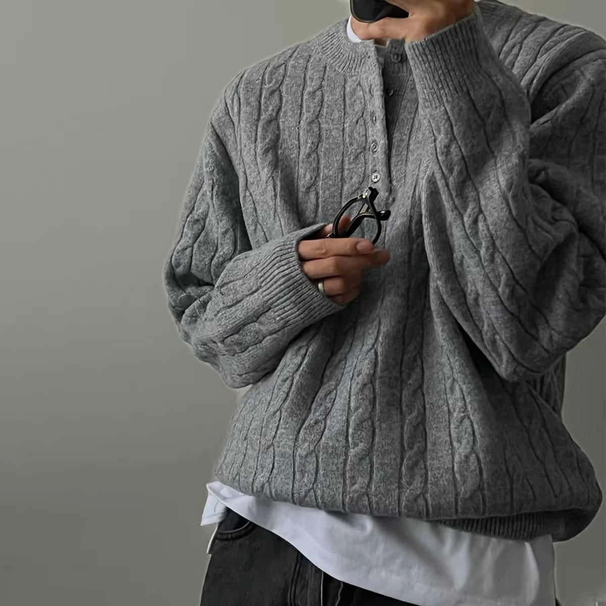 Cable Knit Henley Sweater